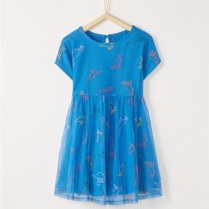 Hanna Andersson Embroidered Dinosaur Print Dress In Soft Tulle Blue Sz 130 US8